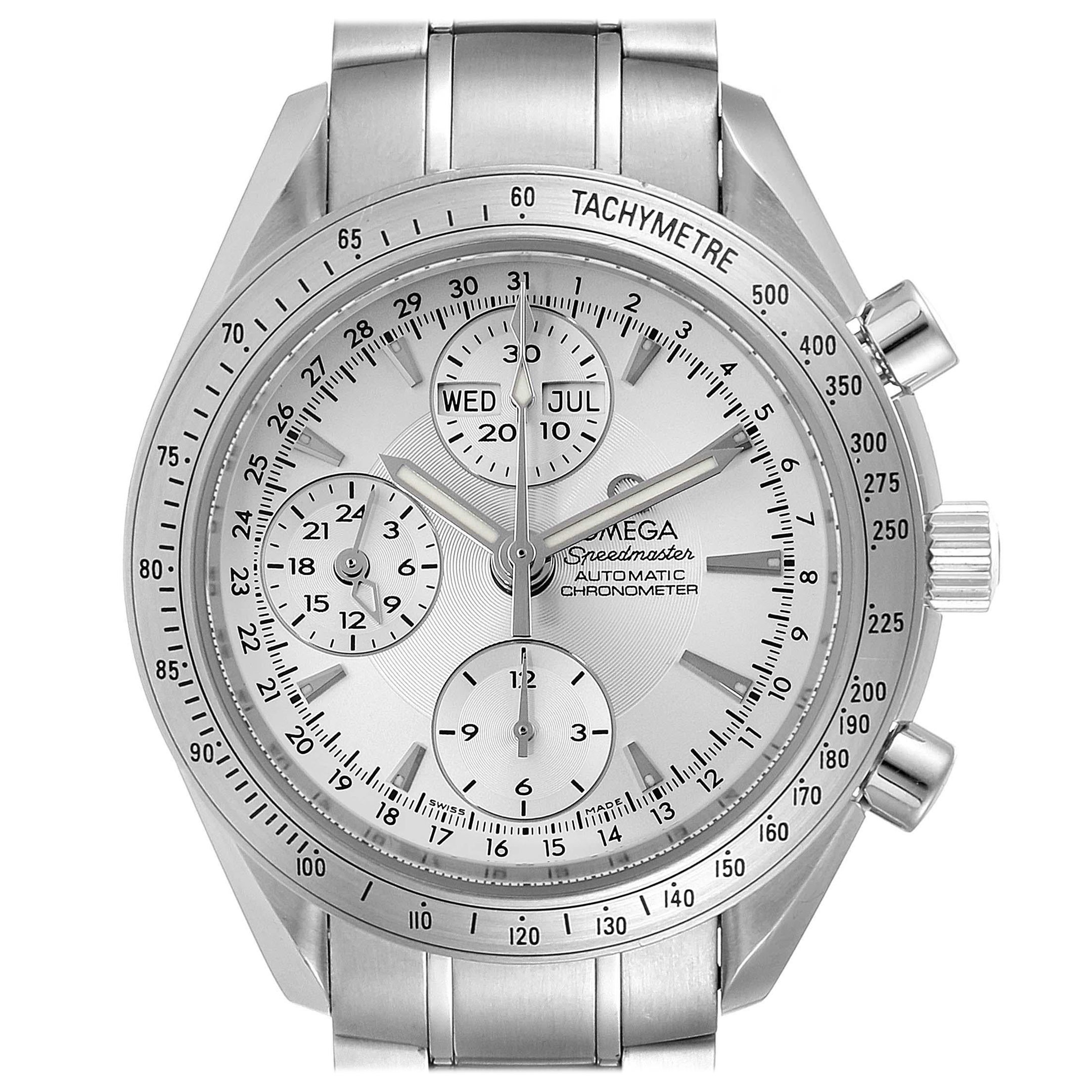 Omega Speedmaster Day Date Chrono Silver Dial Watch 3221.30.00 For Sale