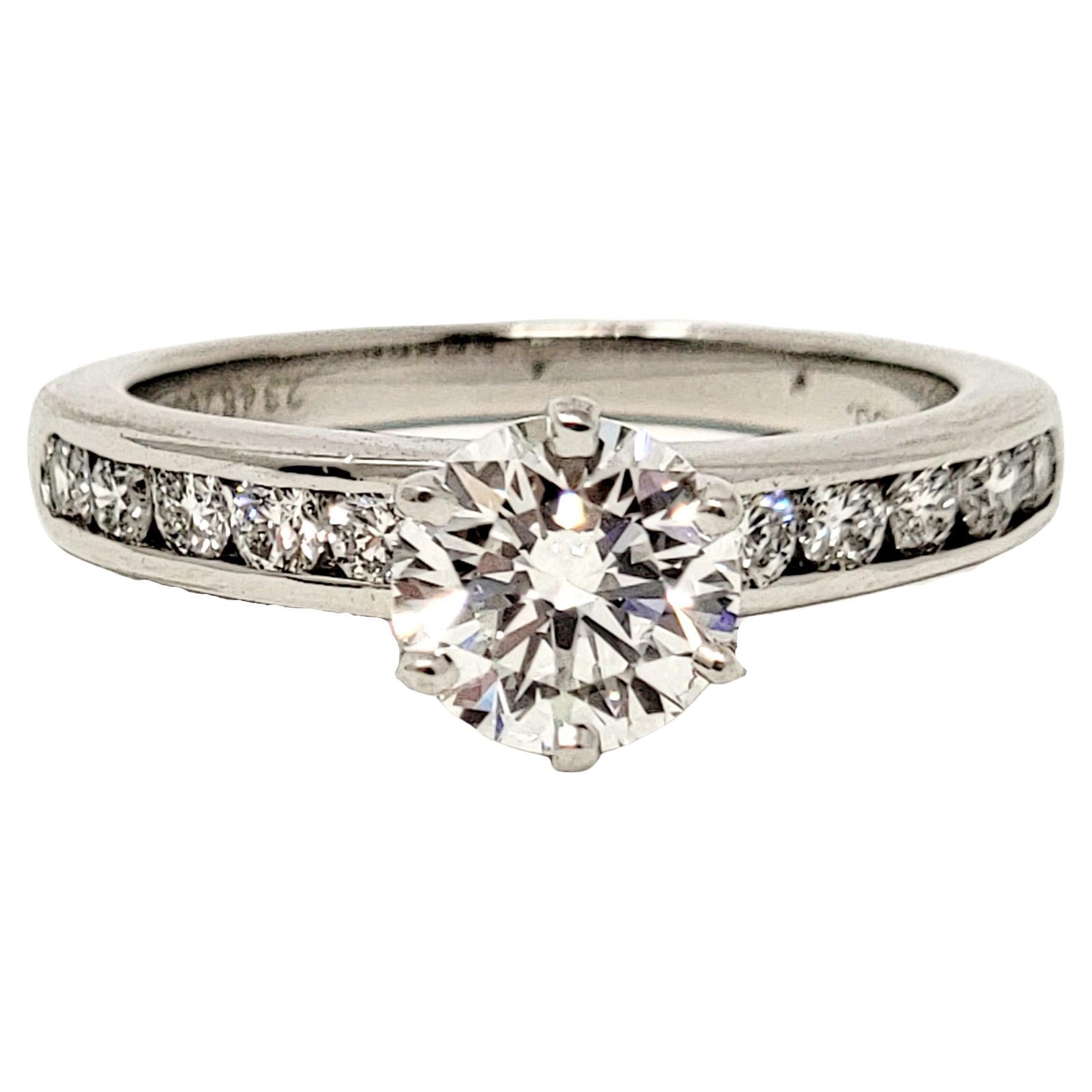 Tiffany & Co. 1.43 Carat Total Round Diamond Platinum Engagement Ring F / VVS2