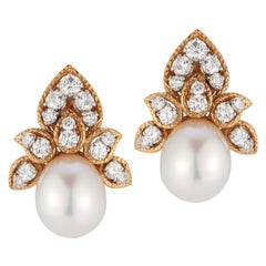 Van Cleef & Arpels Cultured Pearl and Diamond Earrings in 18KYG
