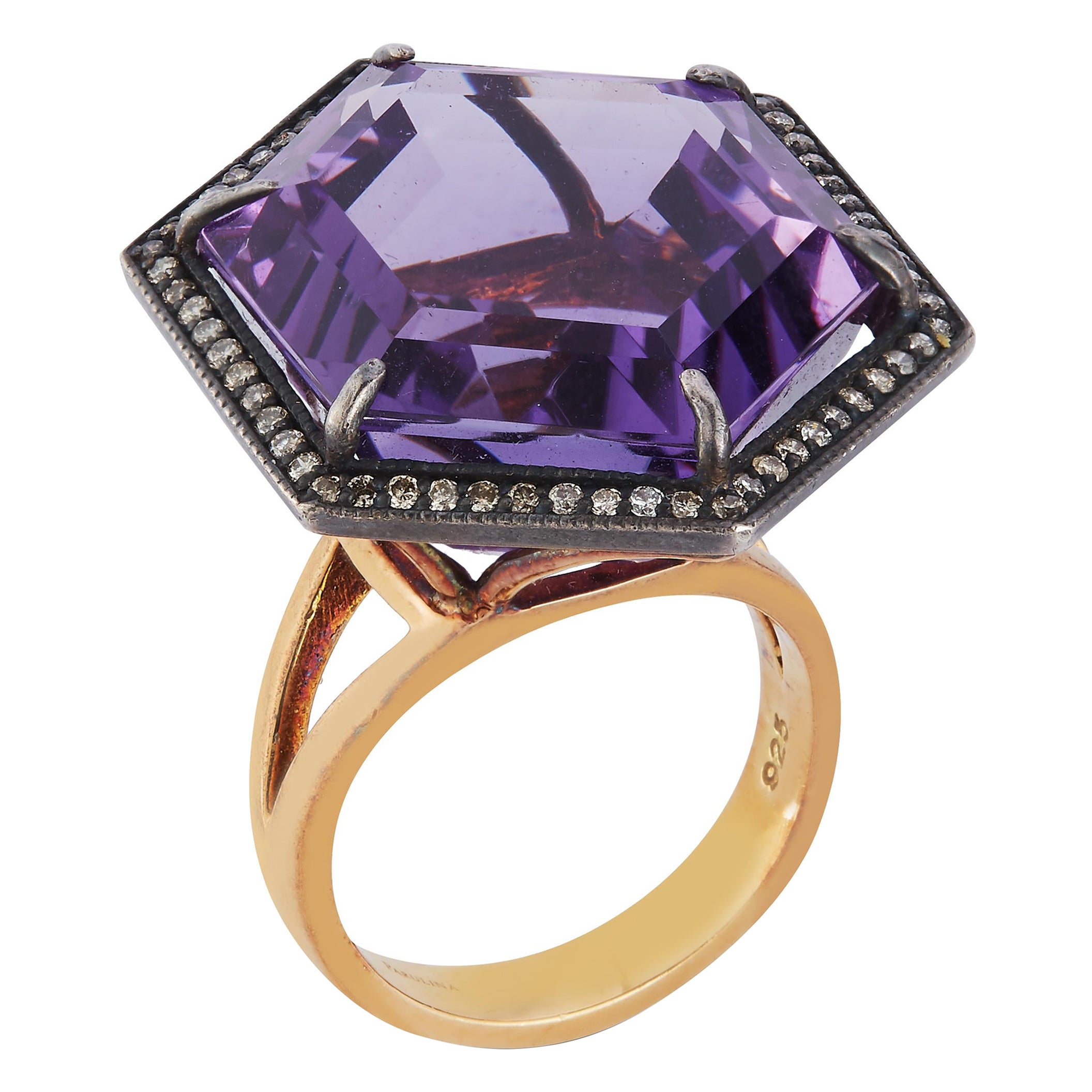 Parulina Amethyst and Diamond Ring in 18K Yellow Gold For Sale