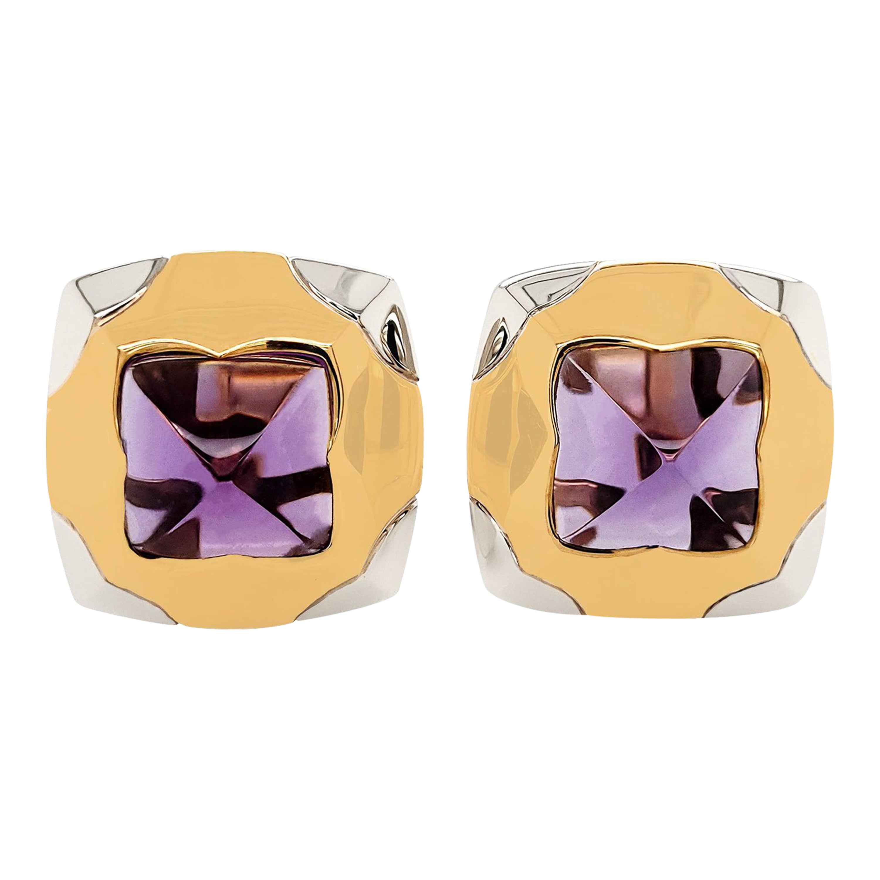 Bulgari Pyramid Amethyst Button Earrings For Sale
