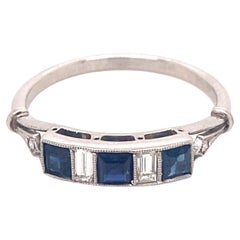 Vintage French Cut Diamonds Sapphires Platinum Band Ring