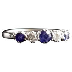 Vintage Sapphire and Diamond Half Hoop Ring, 18k White Gold and Platinum