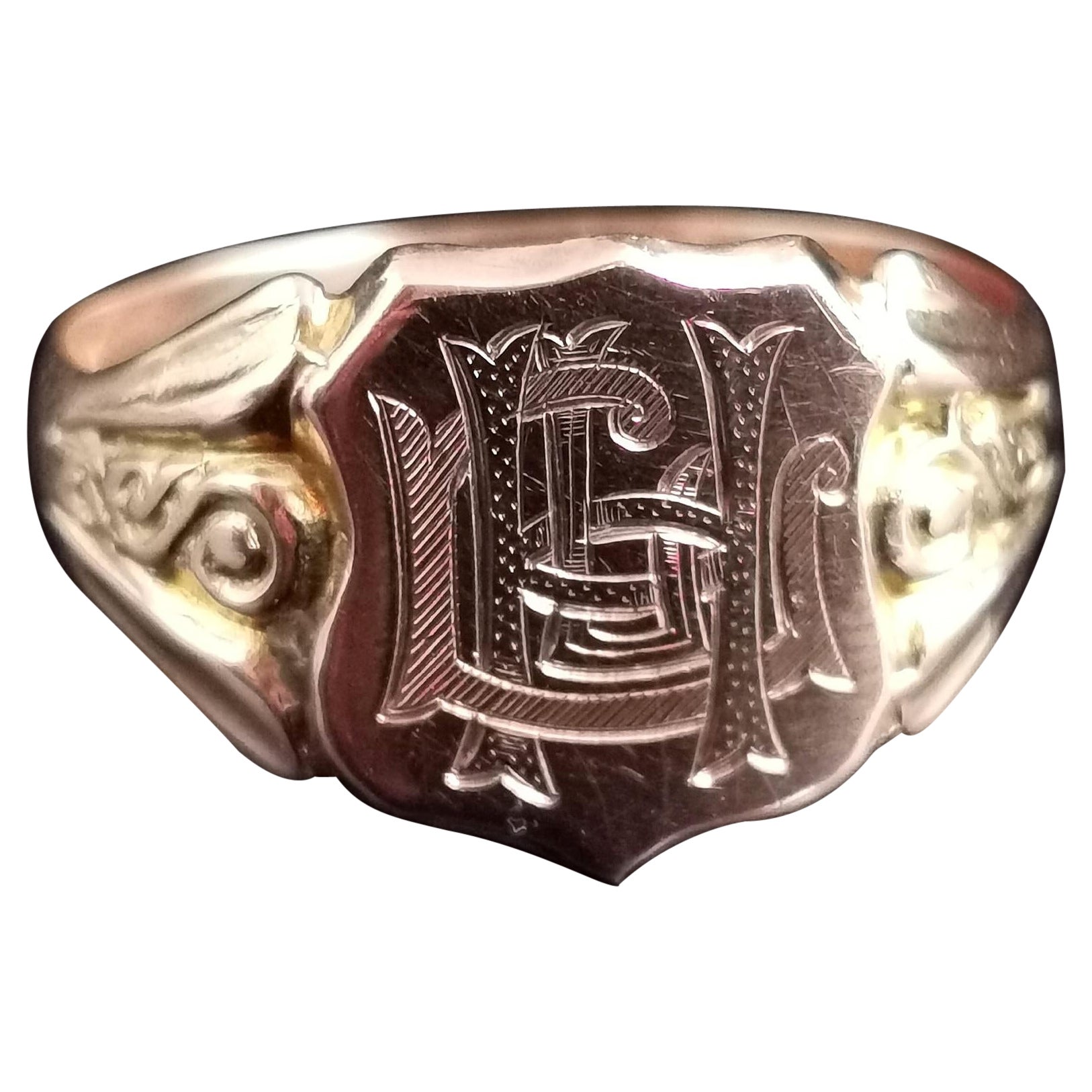 Antique 9 Karat Rose Gold Signet Ring, Monogrammed