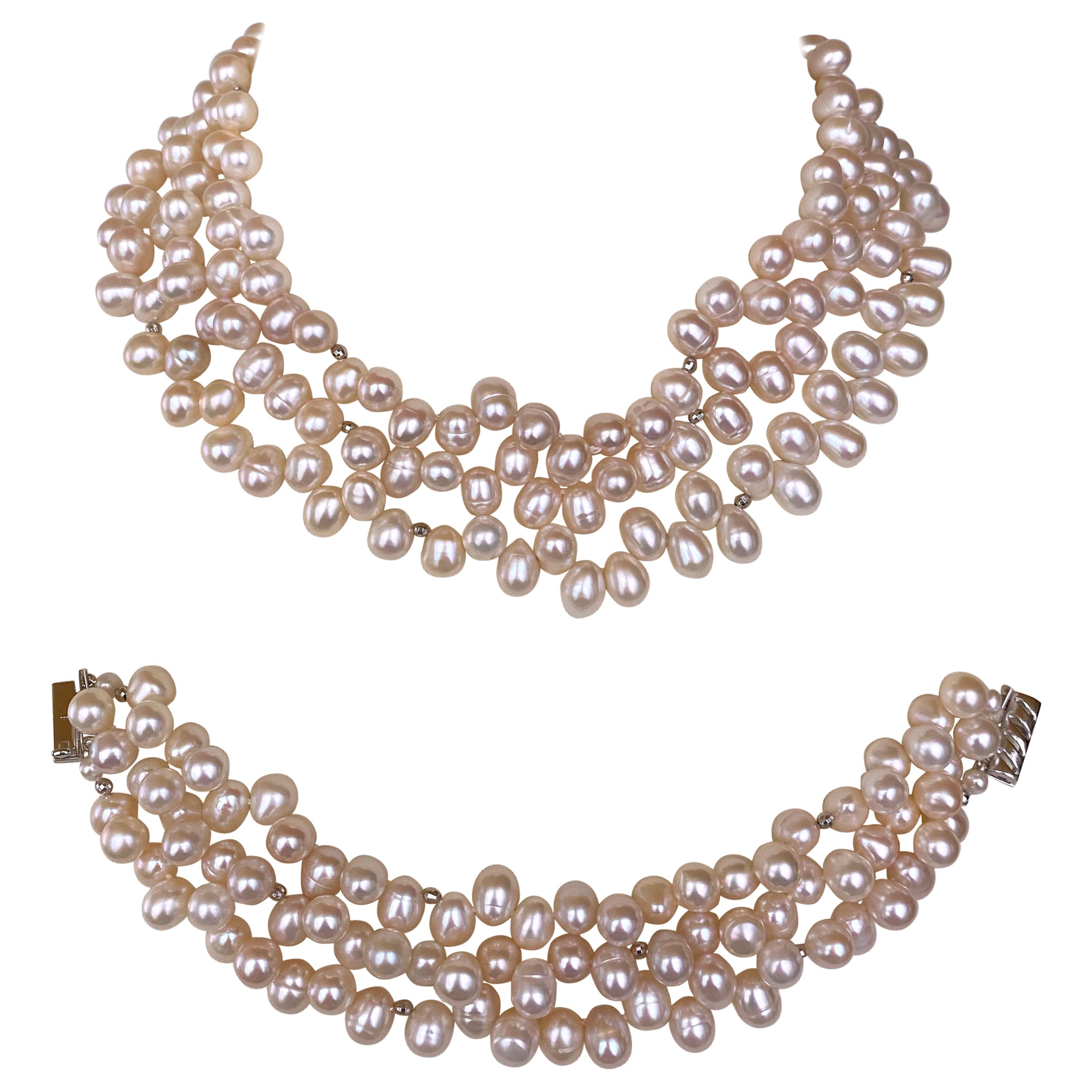 Marina J. Convertible Three in One All Pearl Necklace & Bracelet For Sale
