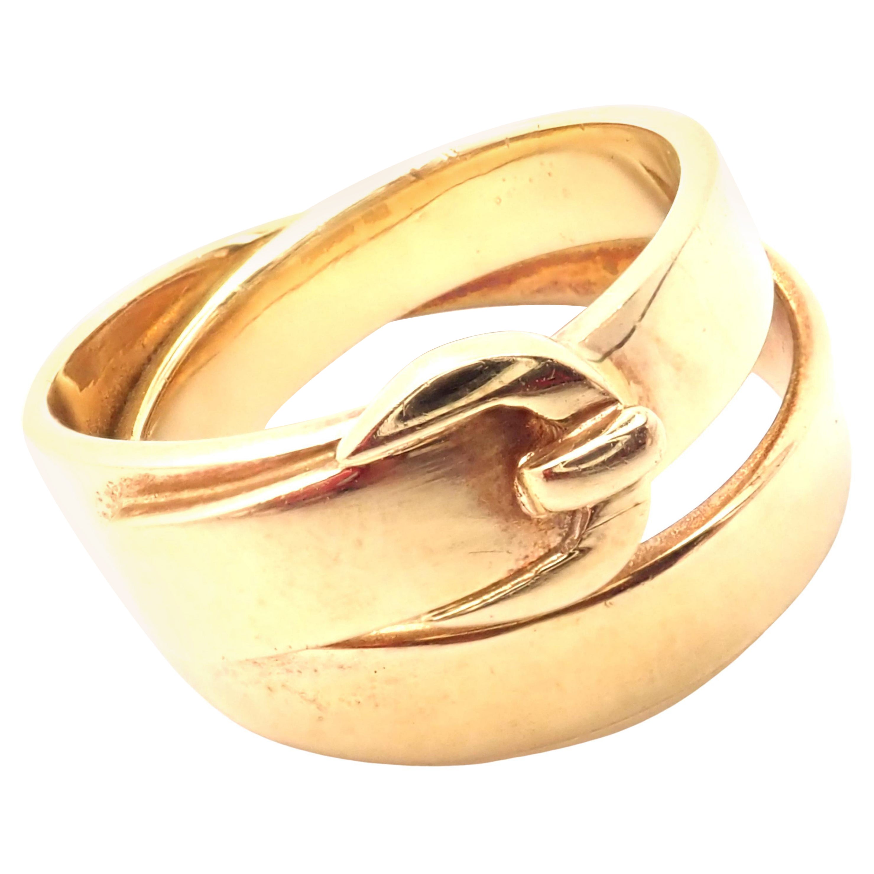 Hermes Buckle Double Row Yellow Gold Band Ring For Sale