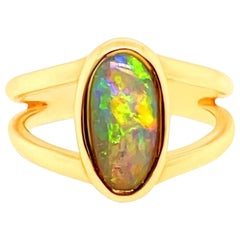 Natural Untreated Australian 2.05ct Boulder Opal Ring in 18k Yellow Gold