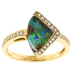 Bague en or jaune 18 carats avec opale de roche australienne naturelle non traitée de 1,71 carat