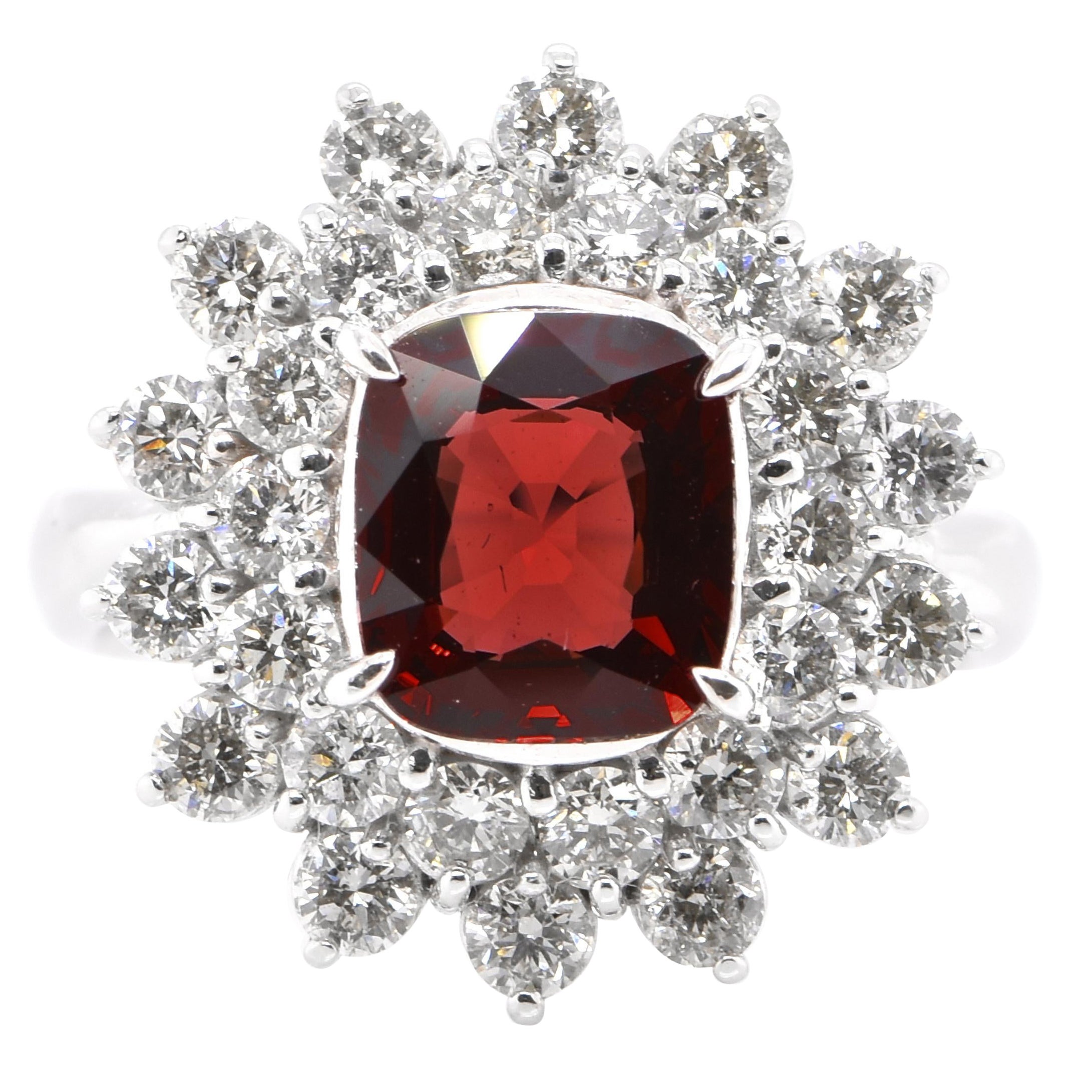 GIA Certified 2.09 Carat Natural Untreated Red Spinel Double Halo Ring