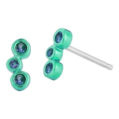 Green Coated Three Stone Tanzanite Mini Stud Earring Hi June Parker