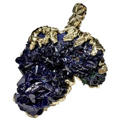 Azurite Gold Pendant Raw Uncut Crystals Healing Natural Stone Nugget Indigo Blue