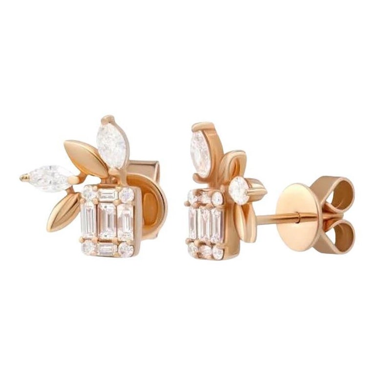 Fashion Every Day Diamond Rose 18K Gold Stud Earrings for Her