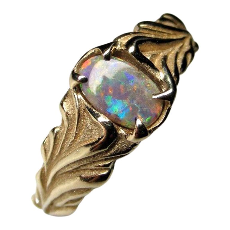 Dark Opal Gold ring unisex Flower Engagement ring Australian opal