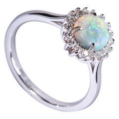 Opal Gold Ring with Diamonds Nacreous Iridescent Art Deco Style LGBTQ Engagement
