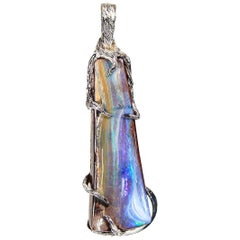 Boulder Opal White Gold Pendant Natural Australian Gem Polychrome Moon River