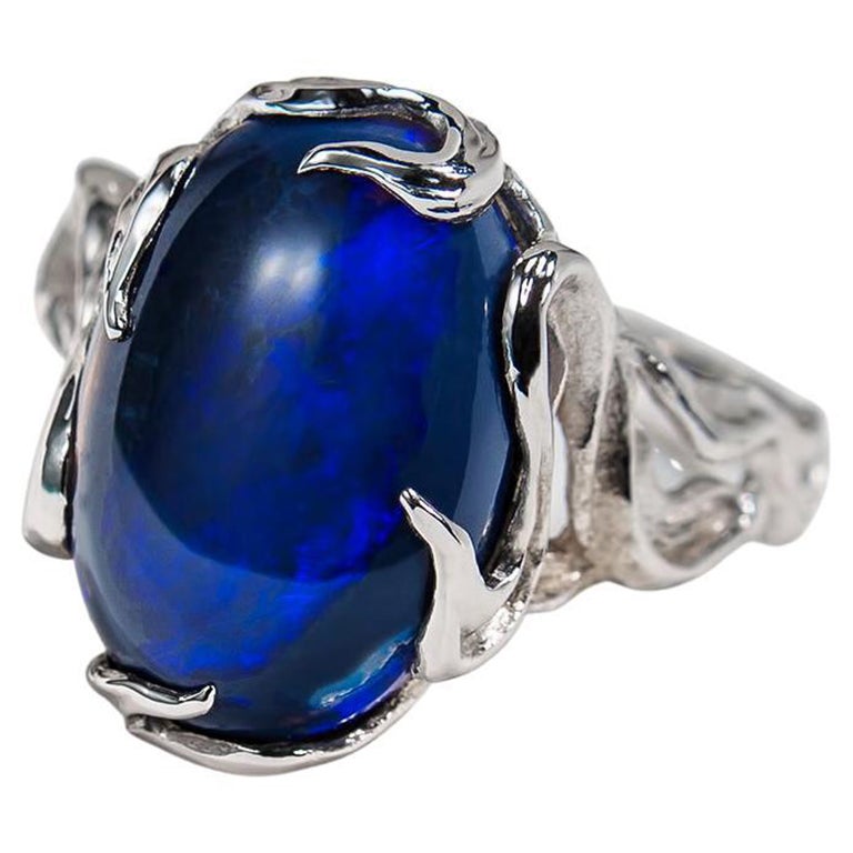Black Opal gold ring Neon blue Australian gemstone Engagement ring