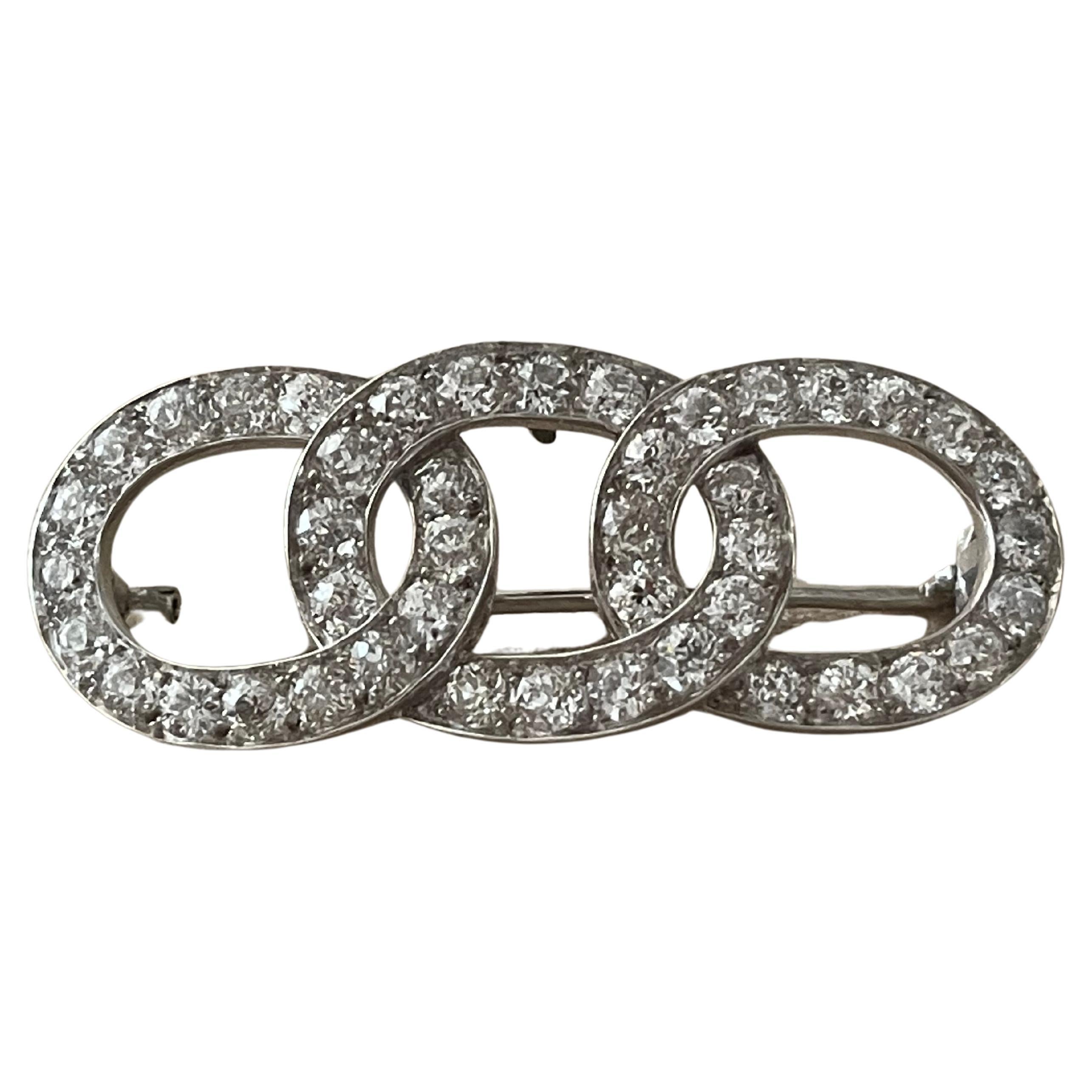 Antique Diamond Brooch Interlinked Ovals