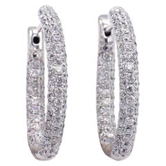 14 Karat White Gold 1.75 Carat Round Diamond Inside Outside Hoop Earrings