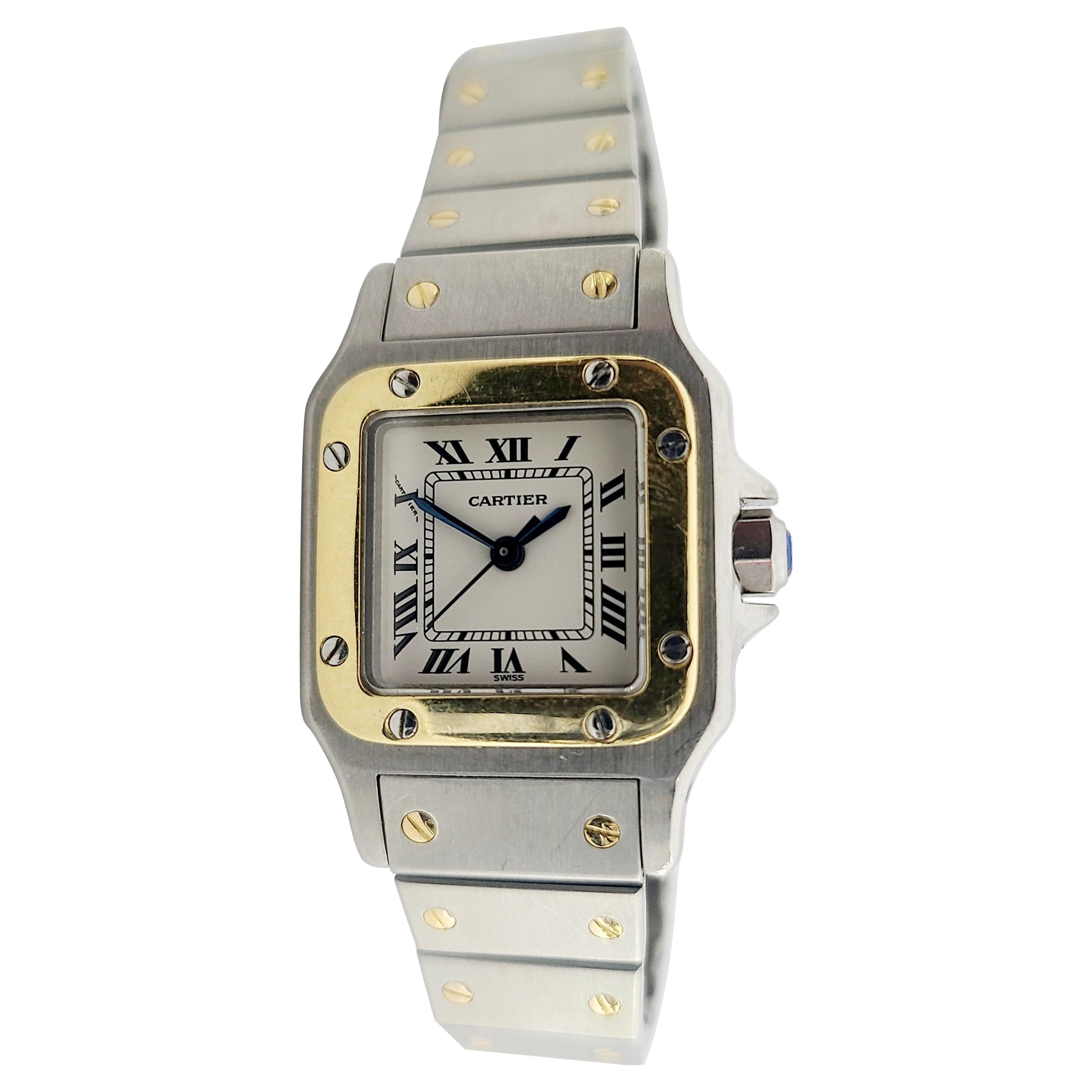 Vintage Cartier 18k Gold Steel Santos Automatic Ladies Watch