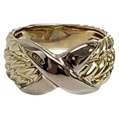 David Yurman, bague croisée à 3 rangées de câbles en or jaune et blanc 14 carats