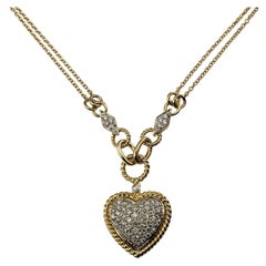 14 Karat Yellow Gold and Diamond Heart Pendant Necklace