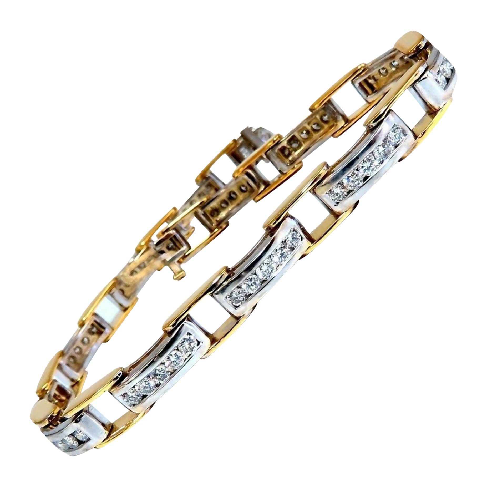 2.80ct Natural Round Diamonds Arch Link Channel Set Two-Tone Bracelet 14kt Gold