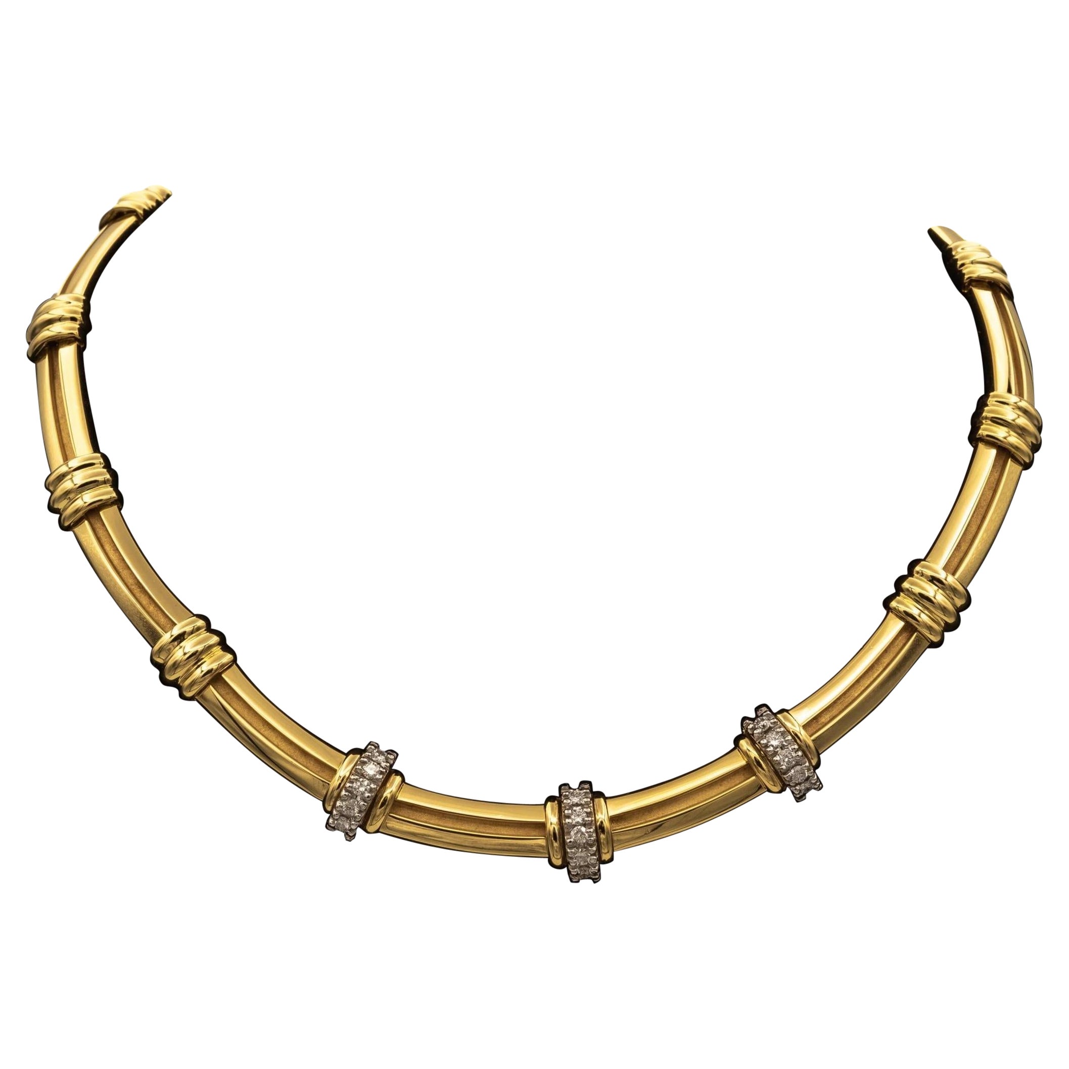 Tiffany & Co. Atlas Diamond Station Choker Necklace 18k Yellow Gold + Plat