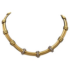 Tiffany & Co. Atlas Diamond Station Choker Necklace 18k Yellow Gold + Plat