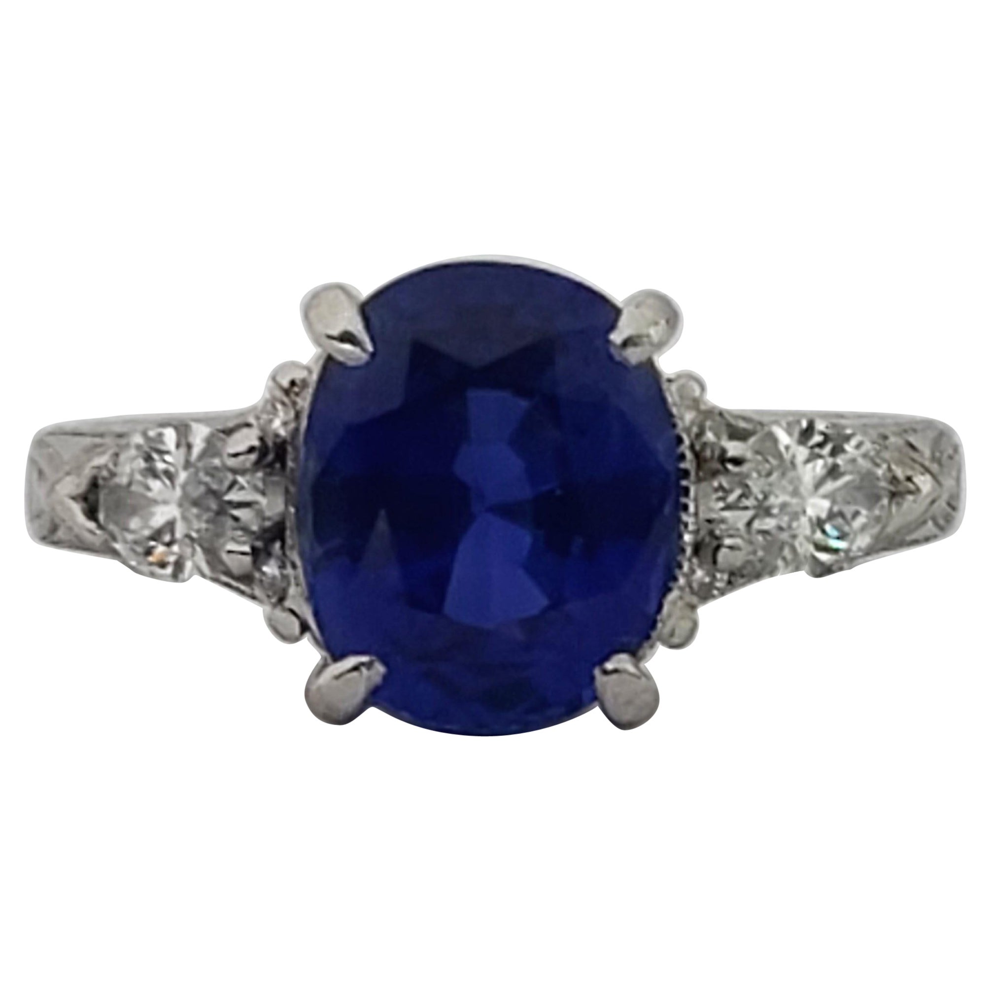 Stunning 3.91ct Natural Blue Sapphire 1.10ctw Diamond E-F VVS2-VS2 JBI Platinum  For Sale