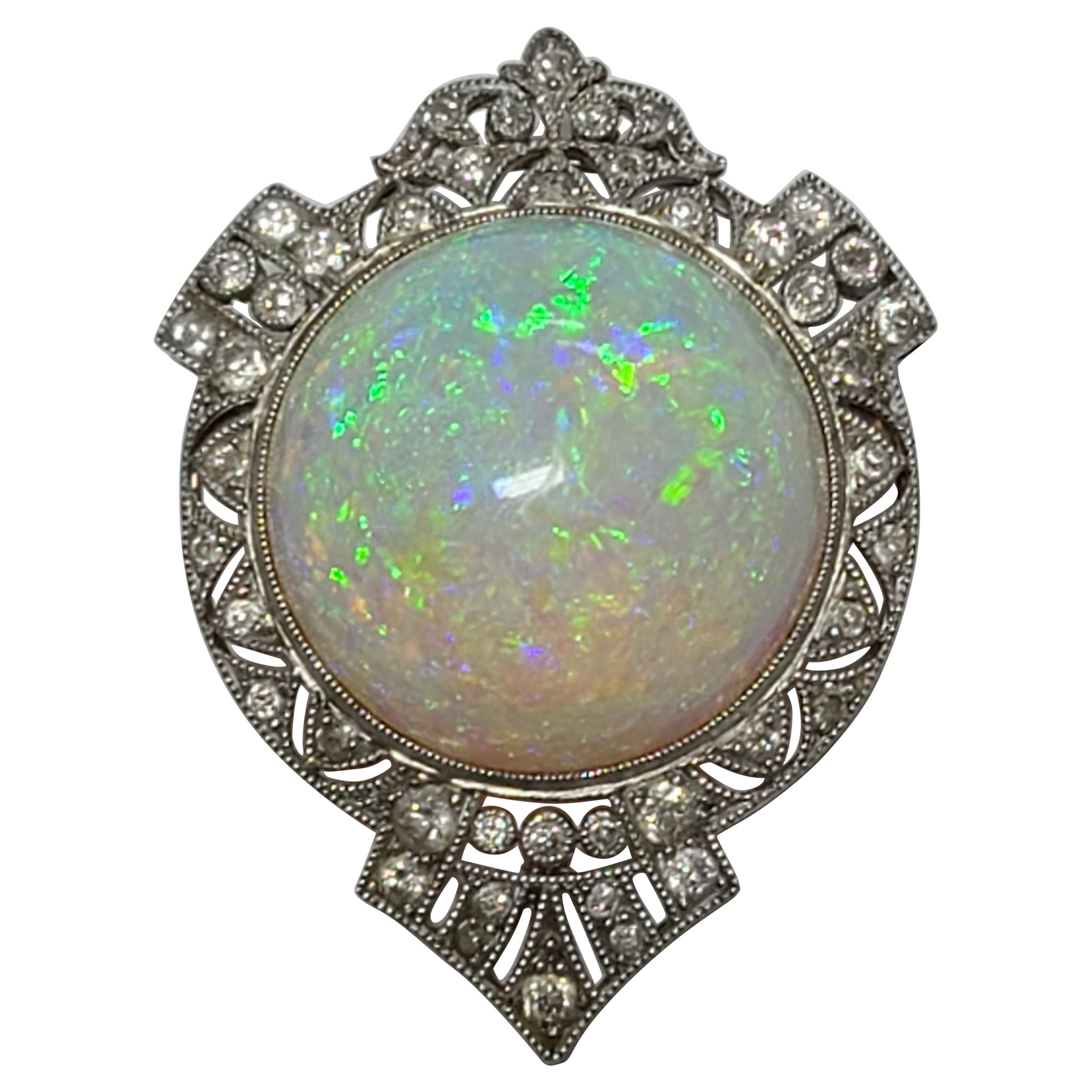Fabulous Art Nouveau Black Starr Frost Platinum Filigree 100ct Australian Opal