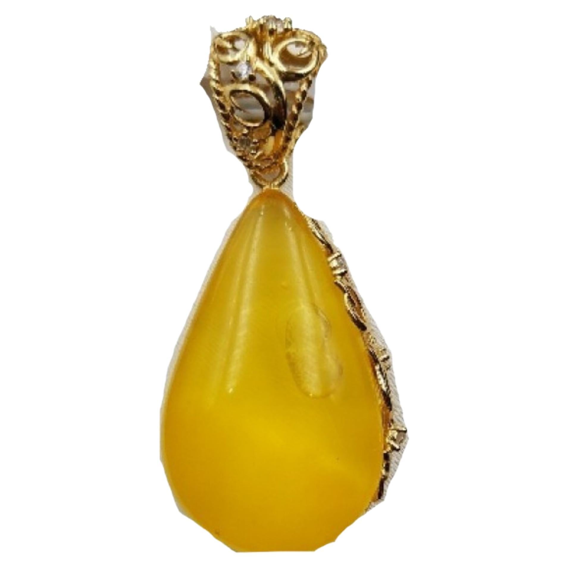 Baltic Amber Pendant and Chain Gold Plated For Sale