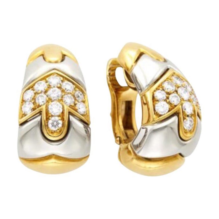 Bulgari Two-Color Gold Hoop Earrings with Diamonds