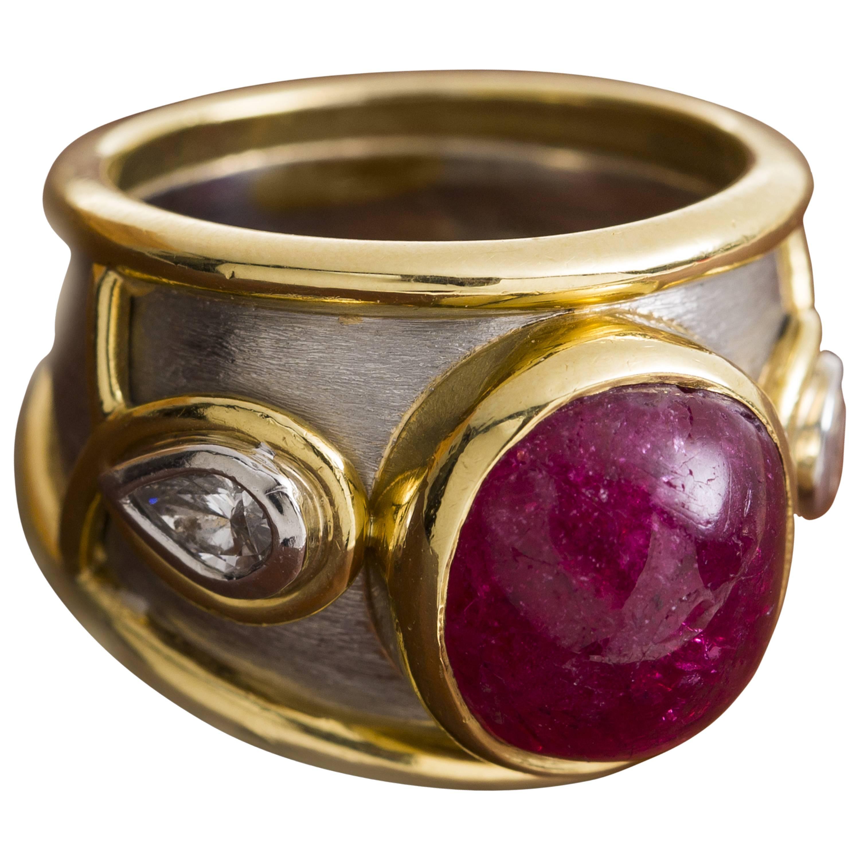 Boris Le Beau Ruby Diamond Gold Platinum Ring