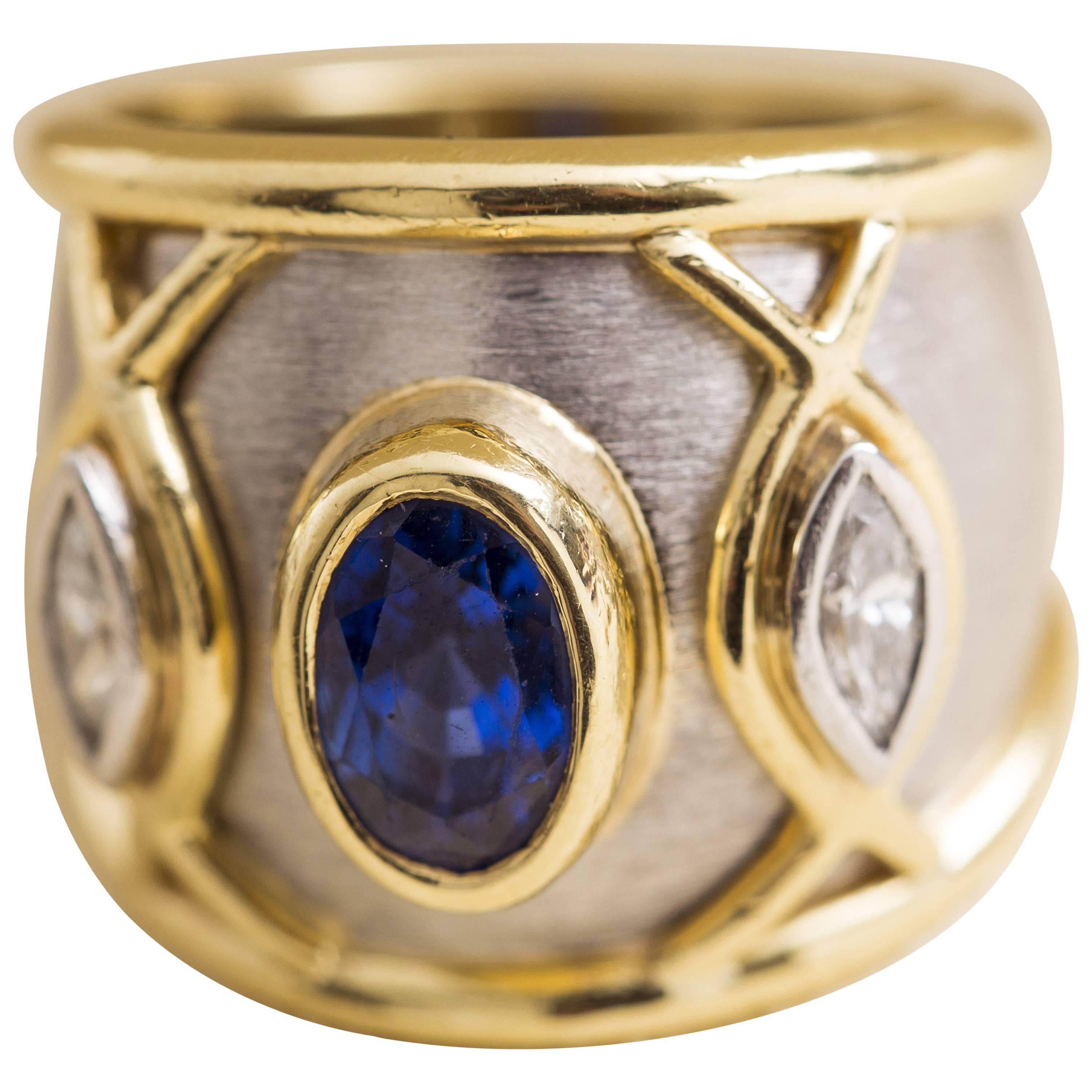 Boris LeBeau Sapphire Diamond Gold Platinum Ring
