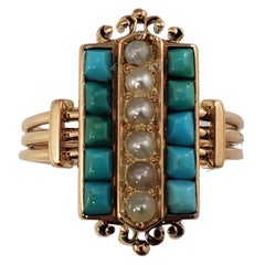 10 Karat Rose Gold Turquoise and Pearl Ring