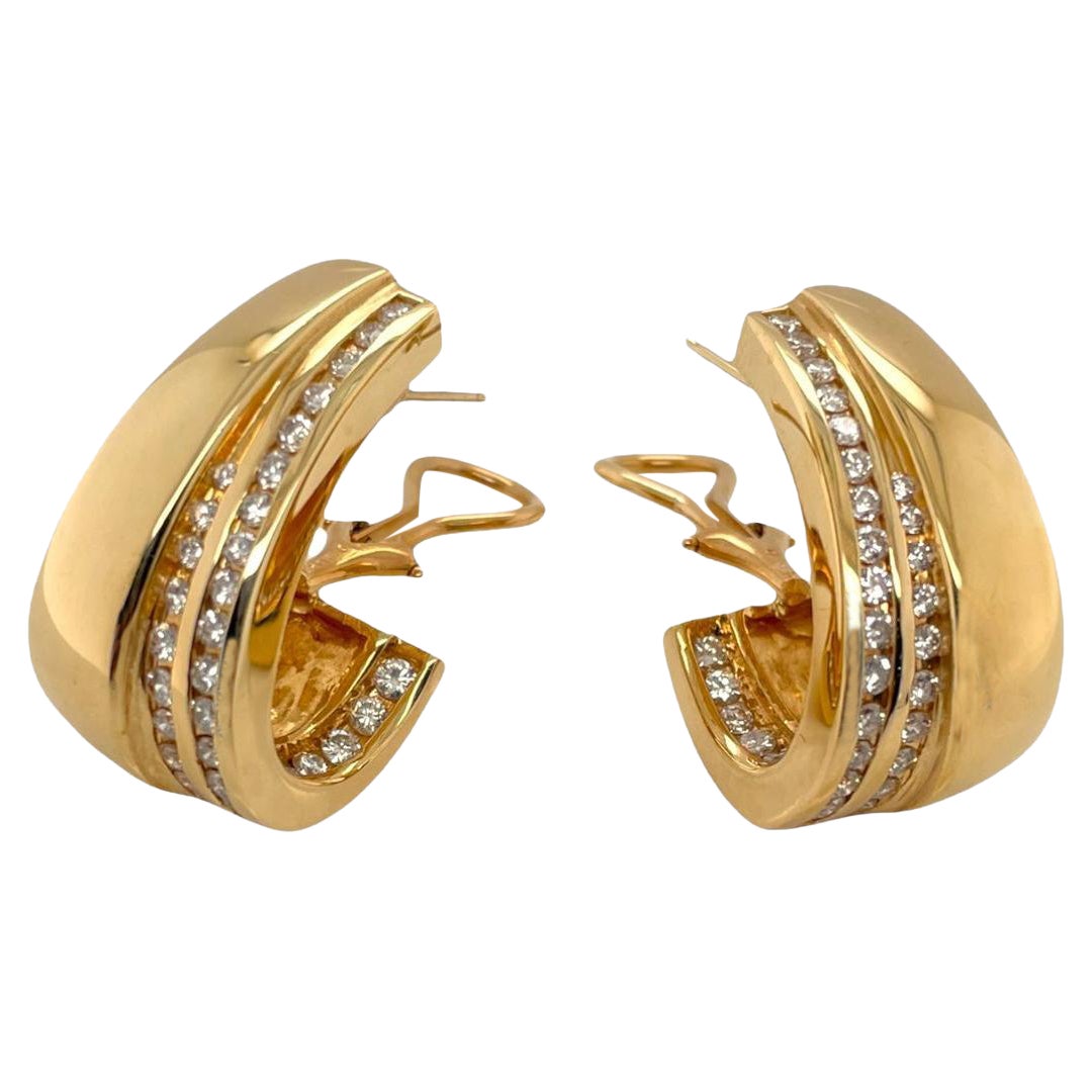 Tapered 18K Yellow Gold & Diamond Hoop Earrings