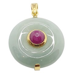 Jade with Cabochon Ruby Pendant Set in 18 Karat Gold Settings
