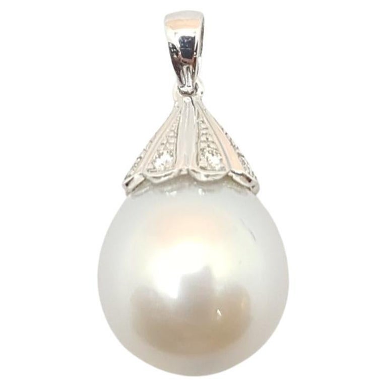 South Sea Pearl with Diamond Pendant Set in 18 Karat White Gold Settings For Sale