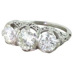 Art Deco 1.98 Carat Transitional Cut Diamond Platinum Trilogy Ring