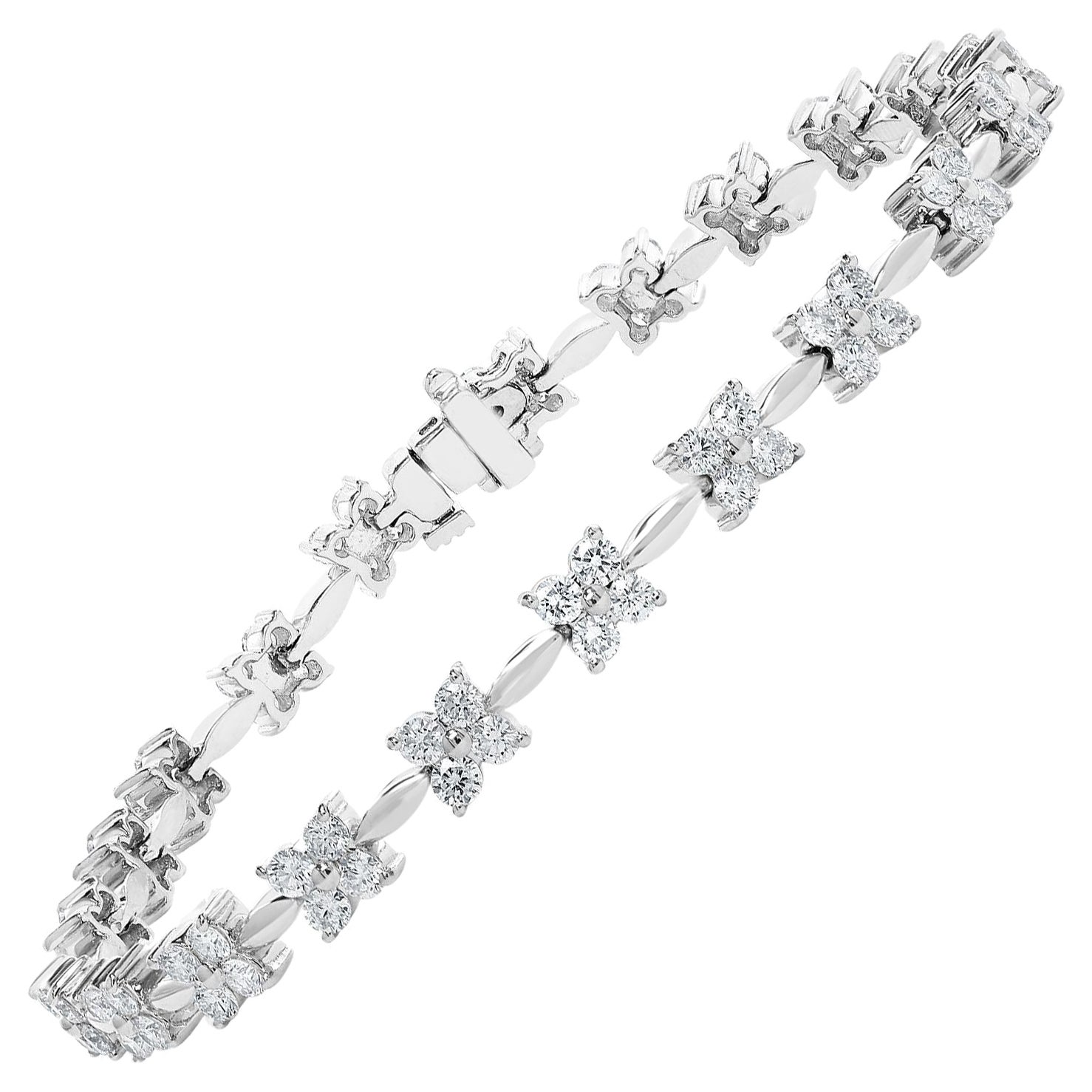Bracelet tennis en or blanc 14 carats avec diamants taille ronde de 2,01 carats en vente