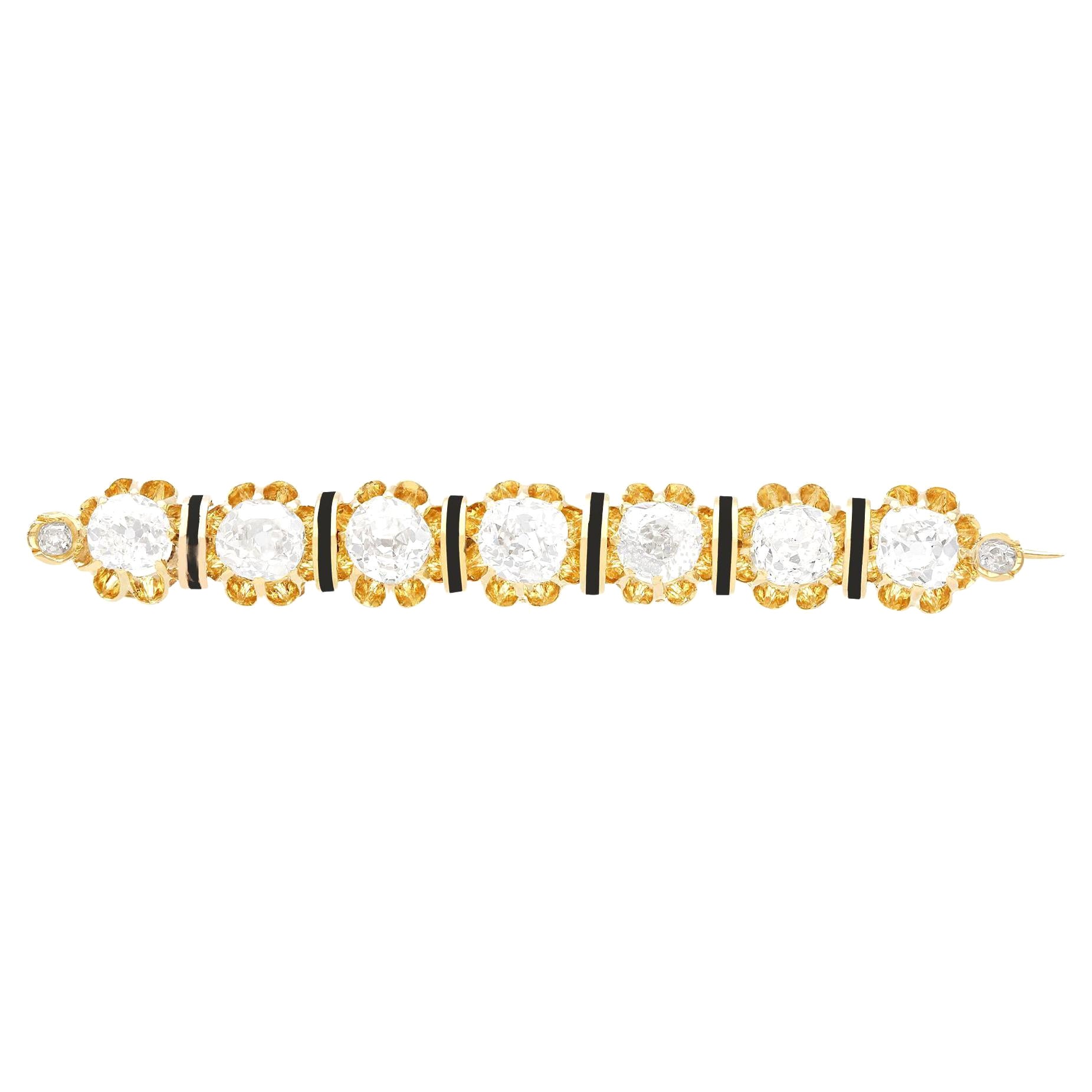 Antique 3.13 Carat Diamond and 15k Yellow Gold Bar Brooch For Sale
