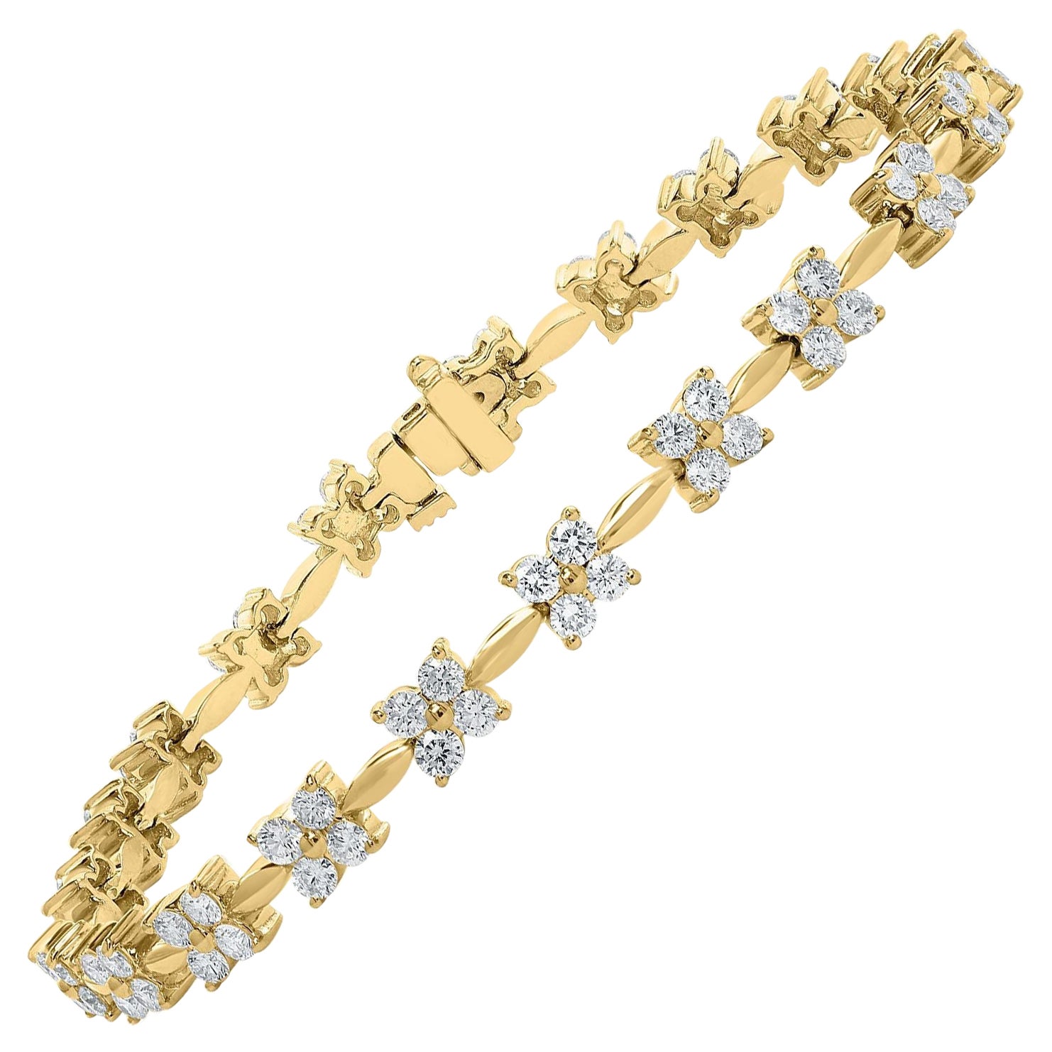 Bracelet tennis en or jaune 14 carats avec diamants ronds de 3,02 carats