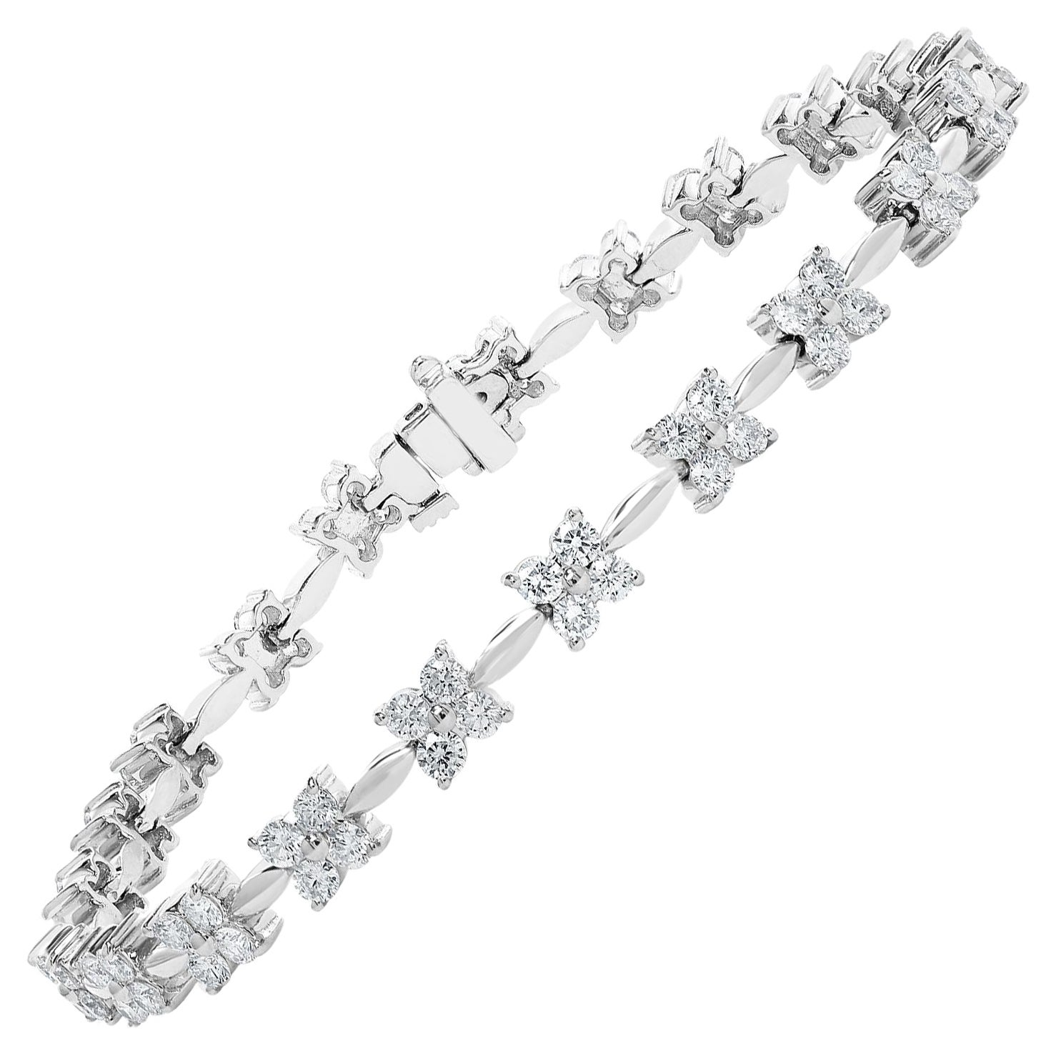 Bracelet tennis en or blanc 14 carats avec diamants taille brillant de 3,02 carats en vente