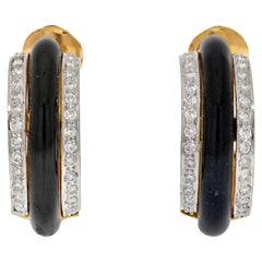 Vintage David Webb Platinum & 18K Yellow Gold Black Enamel Diamond Hoop Earrings