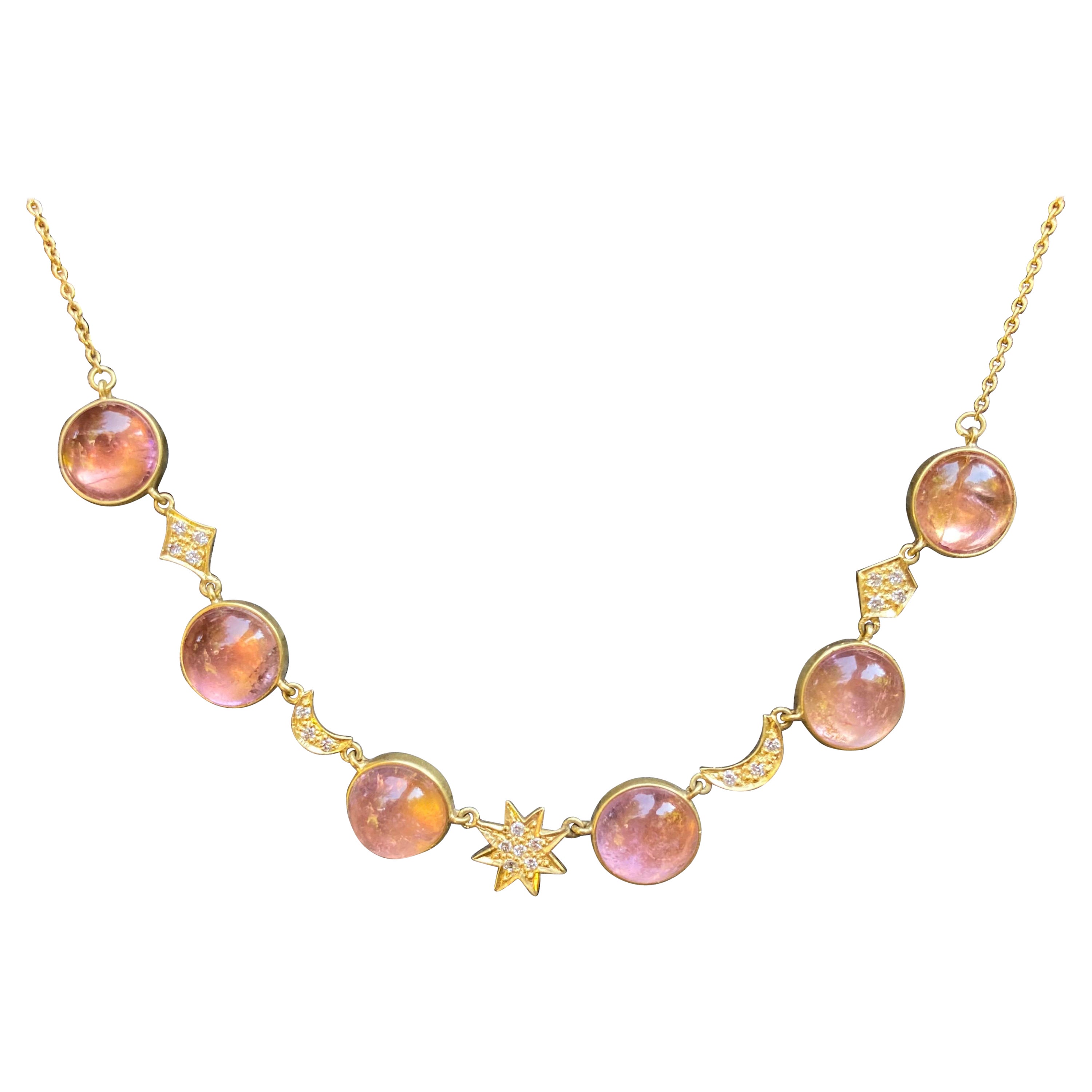 Pink Tourmaline, Diamond and 18kt Gold Necklace by Lauren Harper For Sale
