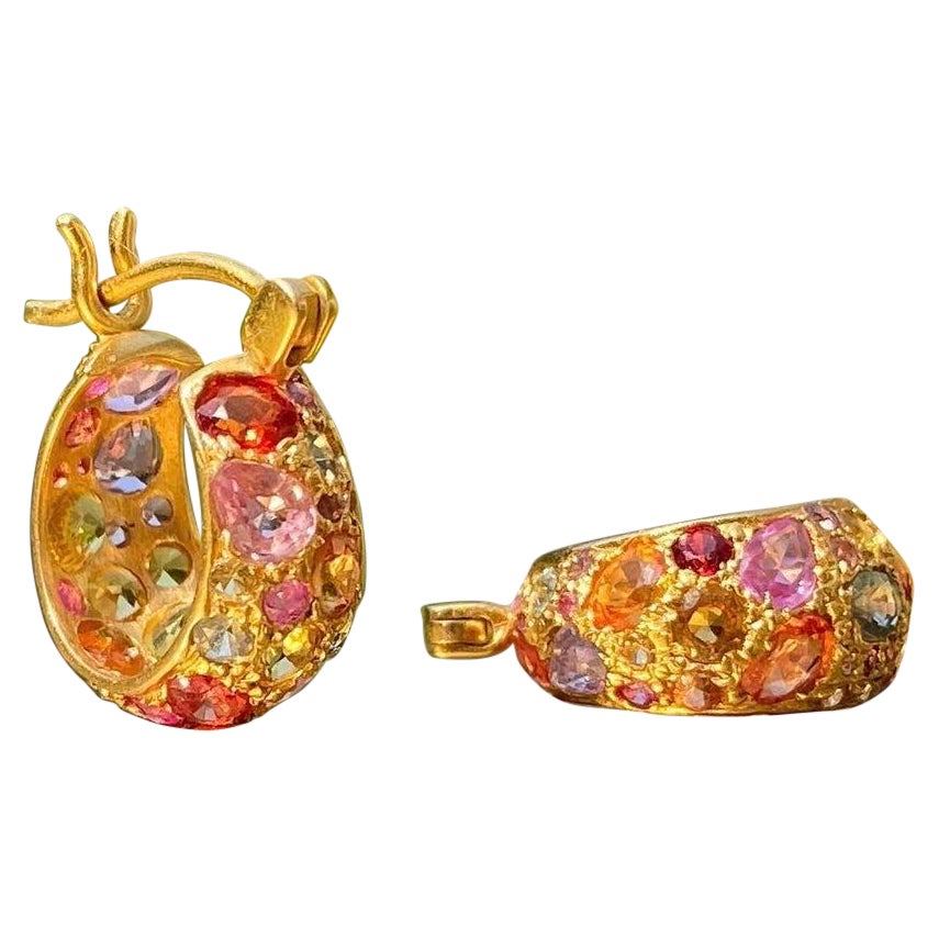 6.4 Carats Multicolored Sapphires in 18kt Gold Hoops by Lauren Harper