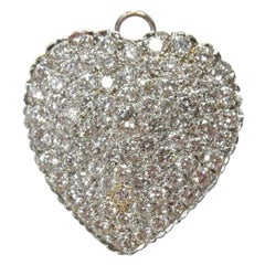 Vintage 5.50ctw Fine VS F-G Diamond Heart 14k White Gold Large Brooch or Pendant