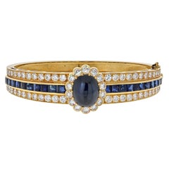 Van Cleef & Arpels 18K Gold Cabochon Sapphire and Diamond Vintage Bracelet