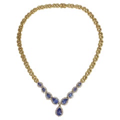 Amazing 18k Gold 2ctw Tanzanite Fine Diamond Halo 9.32ctw Necklace Vintage