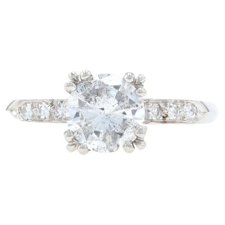 Platinum Diamond Vintage Engagement Ring, 900 Round Cut 1.18ctw For Sale